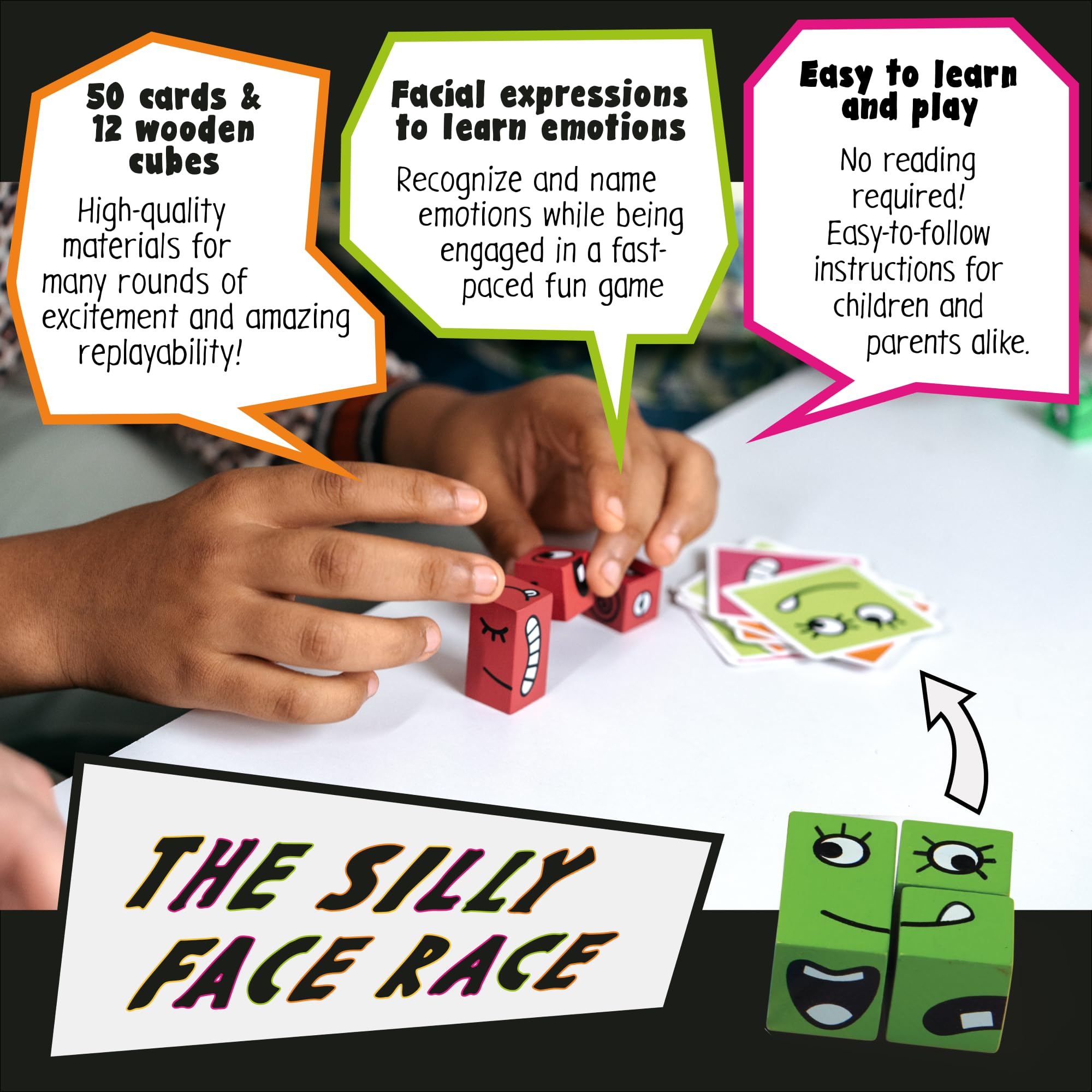 Blue Orange Cubeez Original Matching Face Changing Expression Puzzle Race with Wooden Cubes Games, 1 to 4 Players, Ages 6+ - Image 5