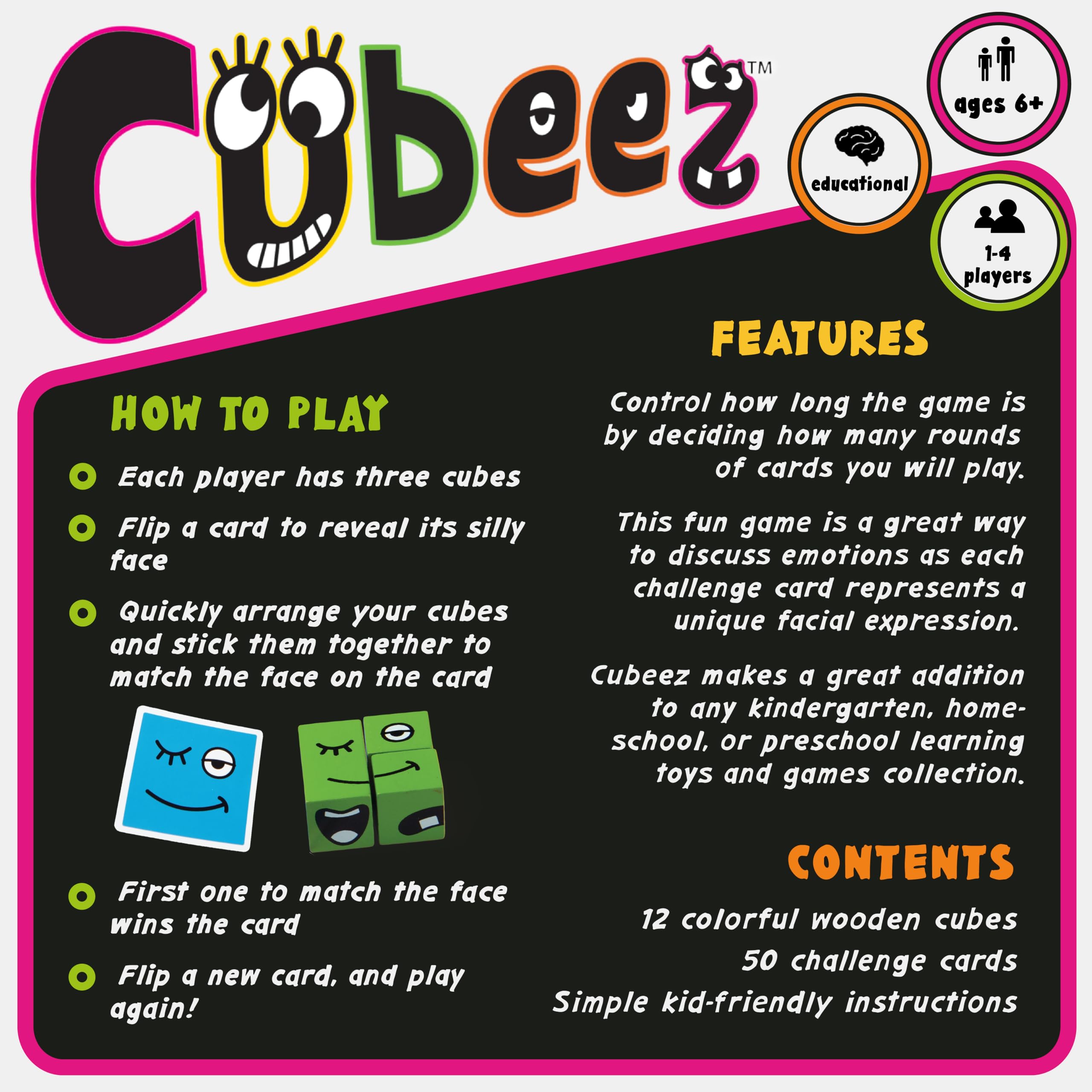 Blue Orange Cubeez Original Matching Face Changing Expression Puzzle Race with Wooden Cubes Games, 1 to 4 Players, Ages 6+ - Image 6