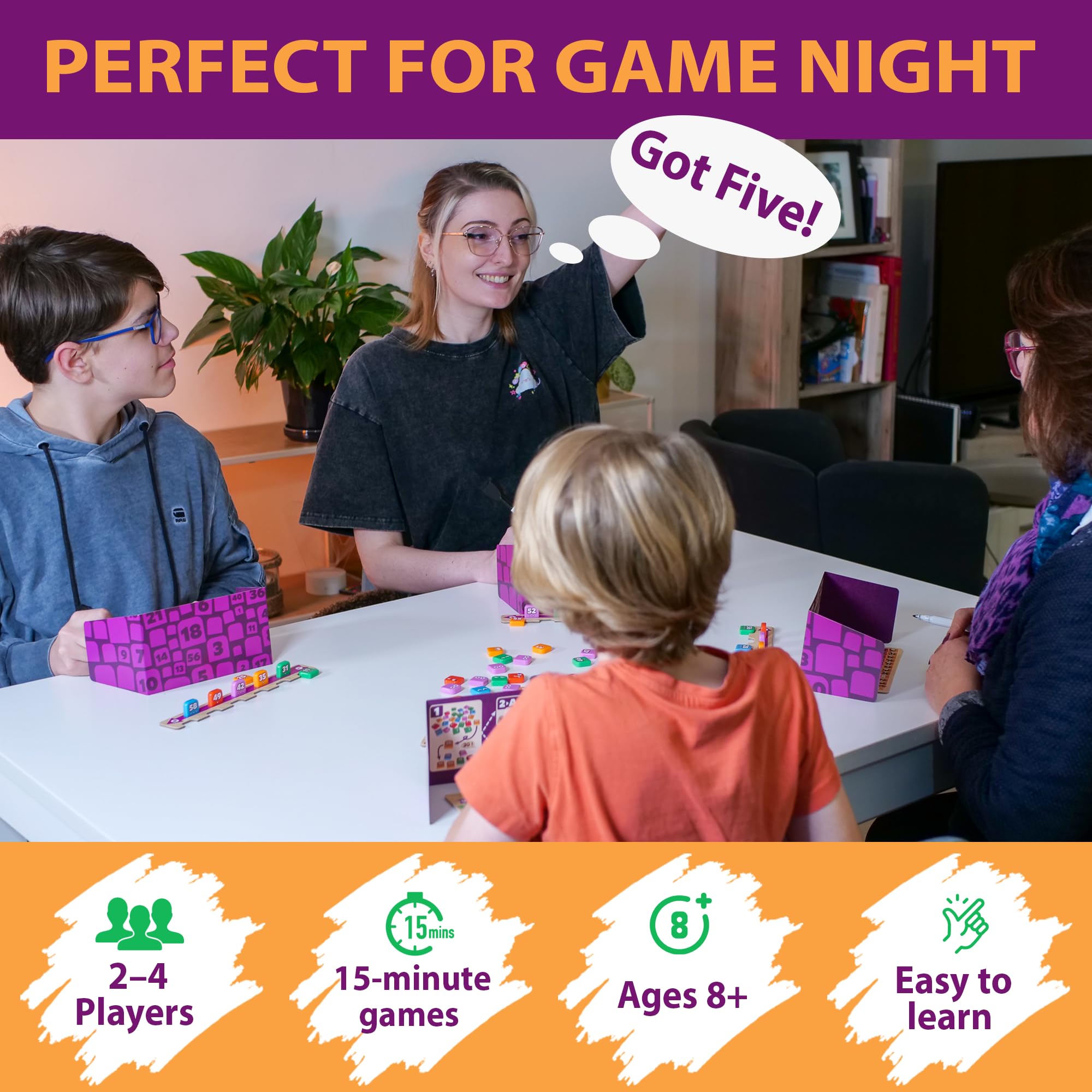 blue orange Got Five! Number Puzzle Strategy Game | Hidden Numbers Logic and Deduction Game | for Kids, Families and Adults | 2 to 4 Players | Ages 8+ - Image 3