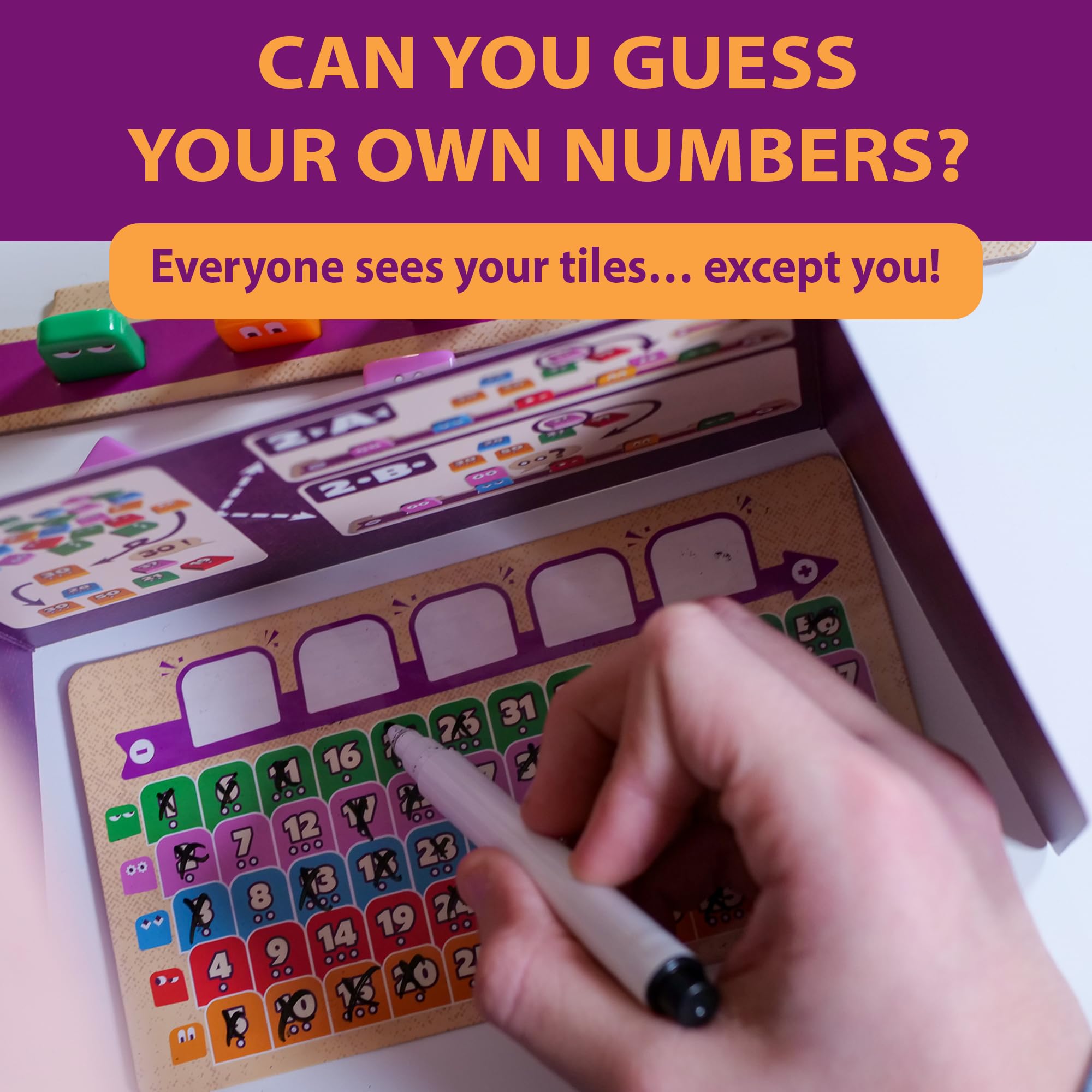 blue orange Got Five! Number Puzzle Strategy Game | Hidden Numbers Logic and Deduction Game | for Kids, Families and Adults | 2 to 4 Players | Ages 8+ - Image 4