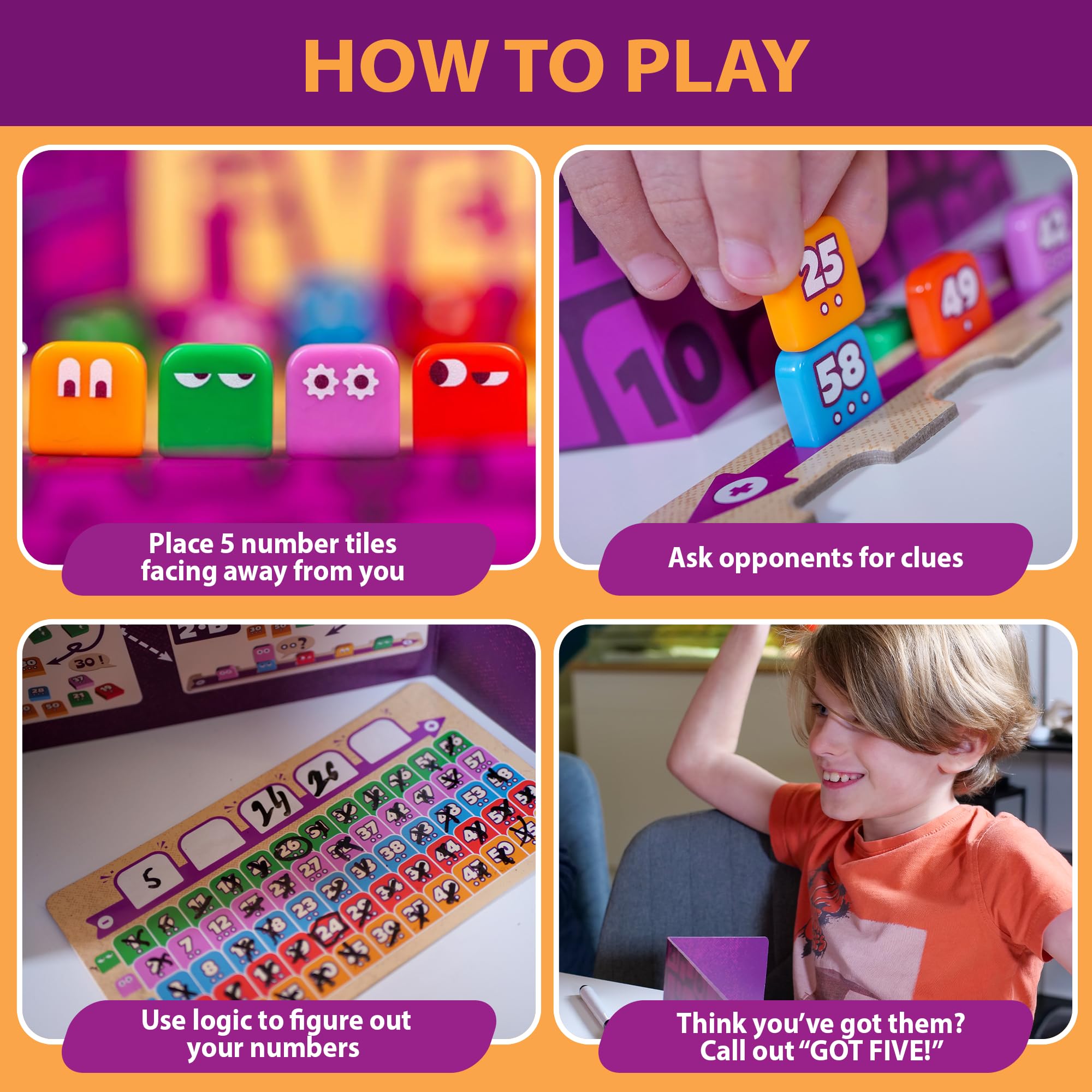 blue orange Got Five! Number Puzzle Strategy Game | Hidden Numbers Logic and Deduction Game | for Kids, Families and Adults | 2 to 4 Players | Ages 8+ - Image 6