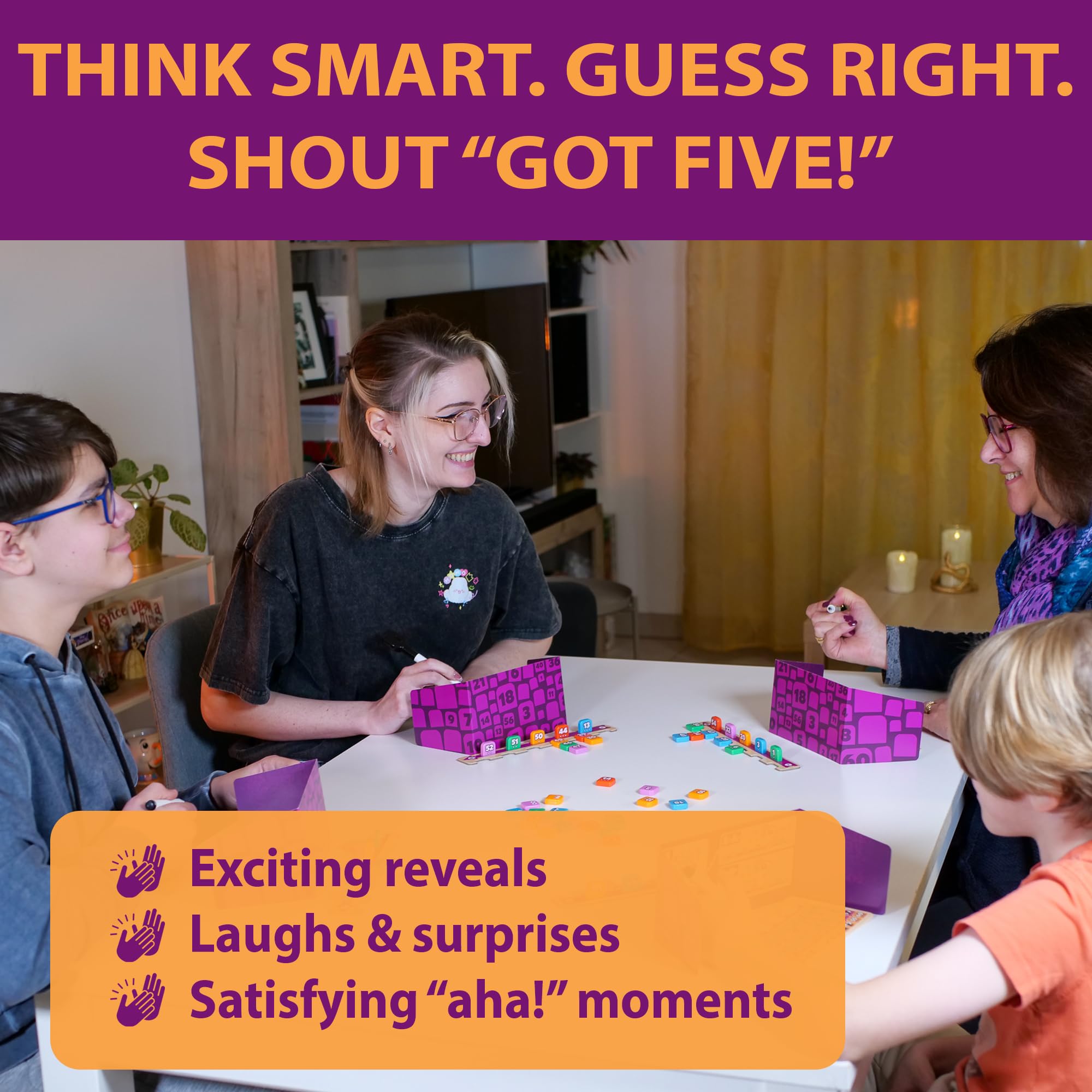 blue orange Got Five! Number Puzzle Strategy Game | Hidden Numbers Logic and Deduction Game | for Kids, Families and Adults | 2 to 4 Players | Ages 8+ - Image 7