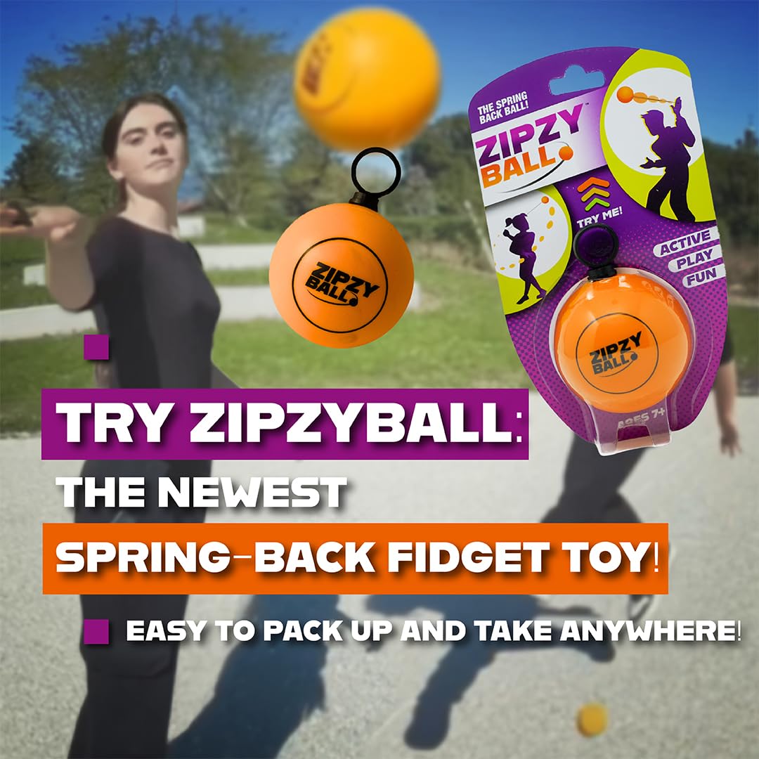 ZipzyBall Sporty Spring Back Hand Ball Fidget - Kid or Adult Indoor and Outdoor All Season Active Play Workout Skill Toy. Recommended for Ages 7 & Up. - Image 4