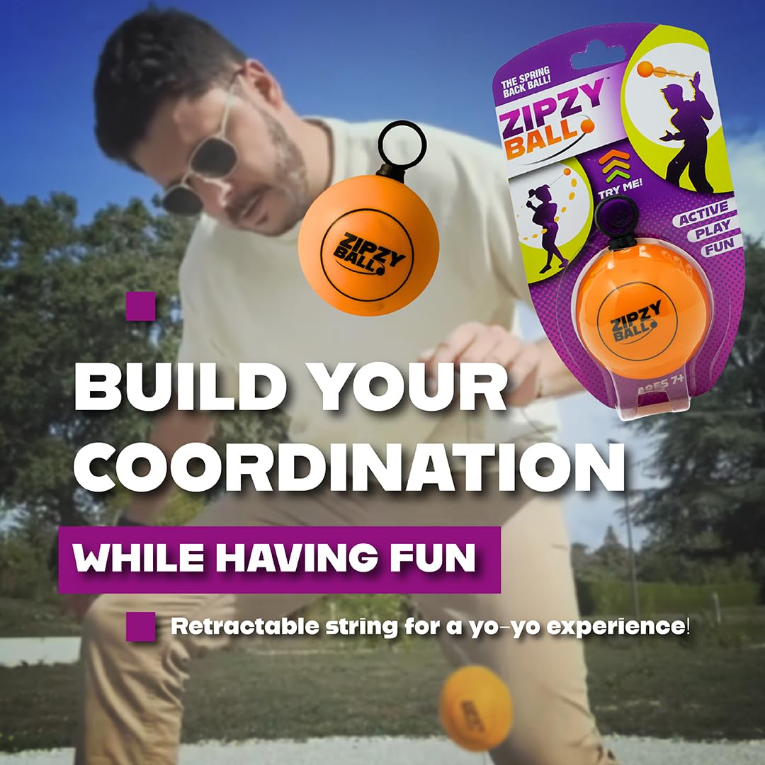 ZipzyBall Sporty Spring Back Hand Ball Fidget - Kid or Adult Indoor and Outdoor All Season Active Play Workout Skill Toy. Recommended for Ages 7 & Up. - Image 5