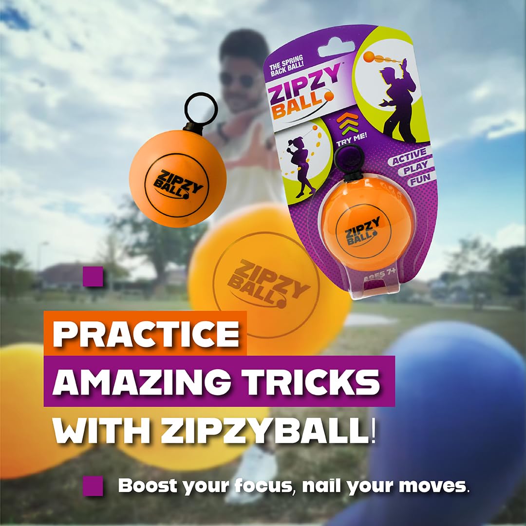 ZipzyBall Sporty Spring Back Hand Ball Fidget - Kid or Adult Indoor and Outdoor All Season Active Play Workout Skill Toy. Recommended for Ages 7 & Up. - Image 7
